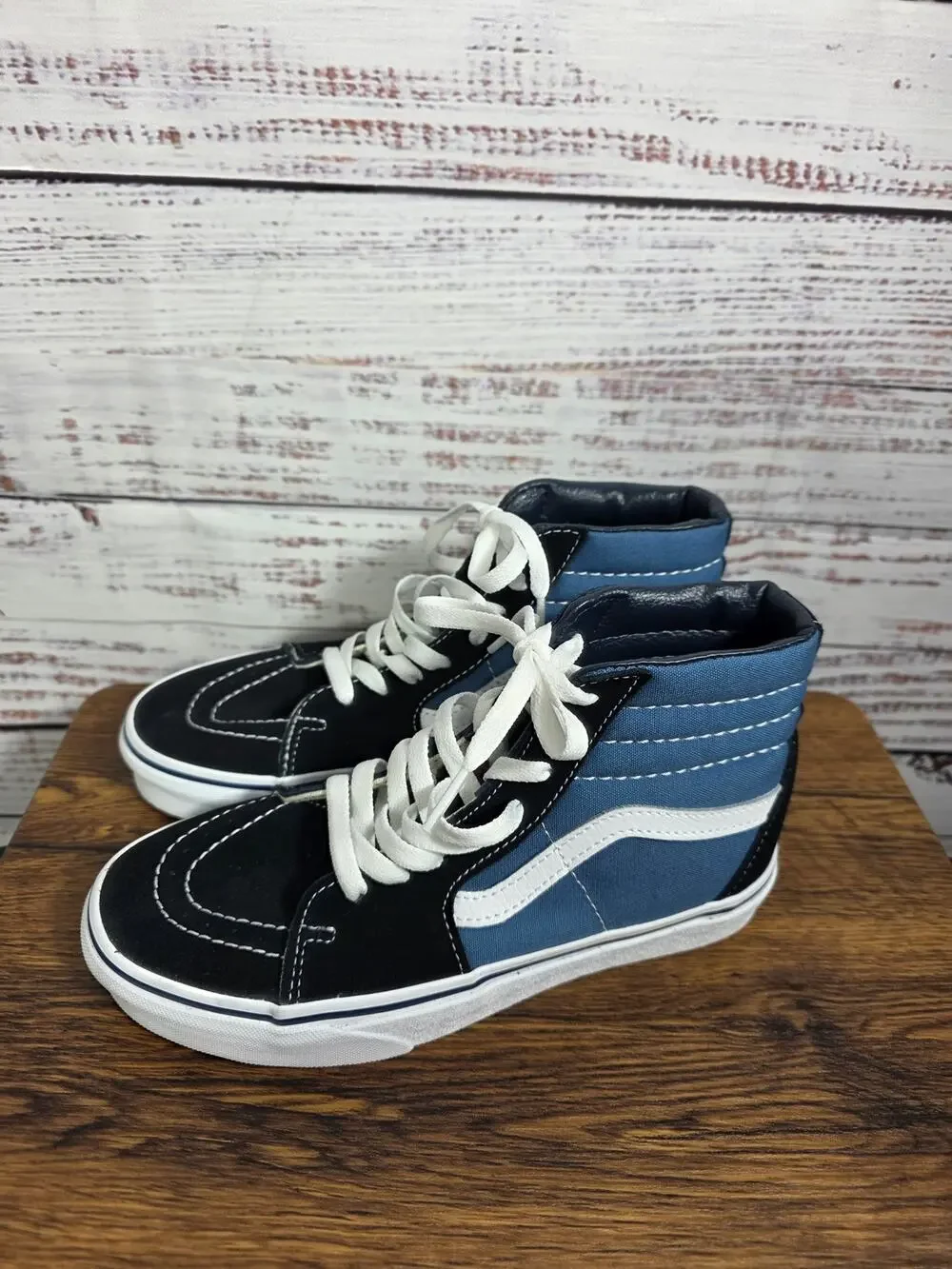 Vans Sk8-Hi Top Sneakers Women's 6.5 Blk Blue White Suede Canvas